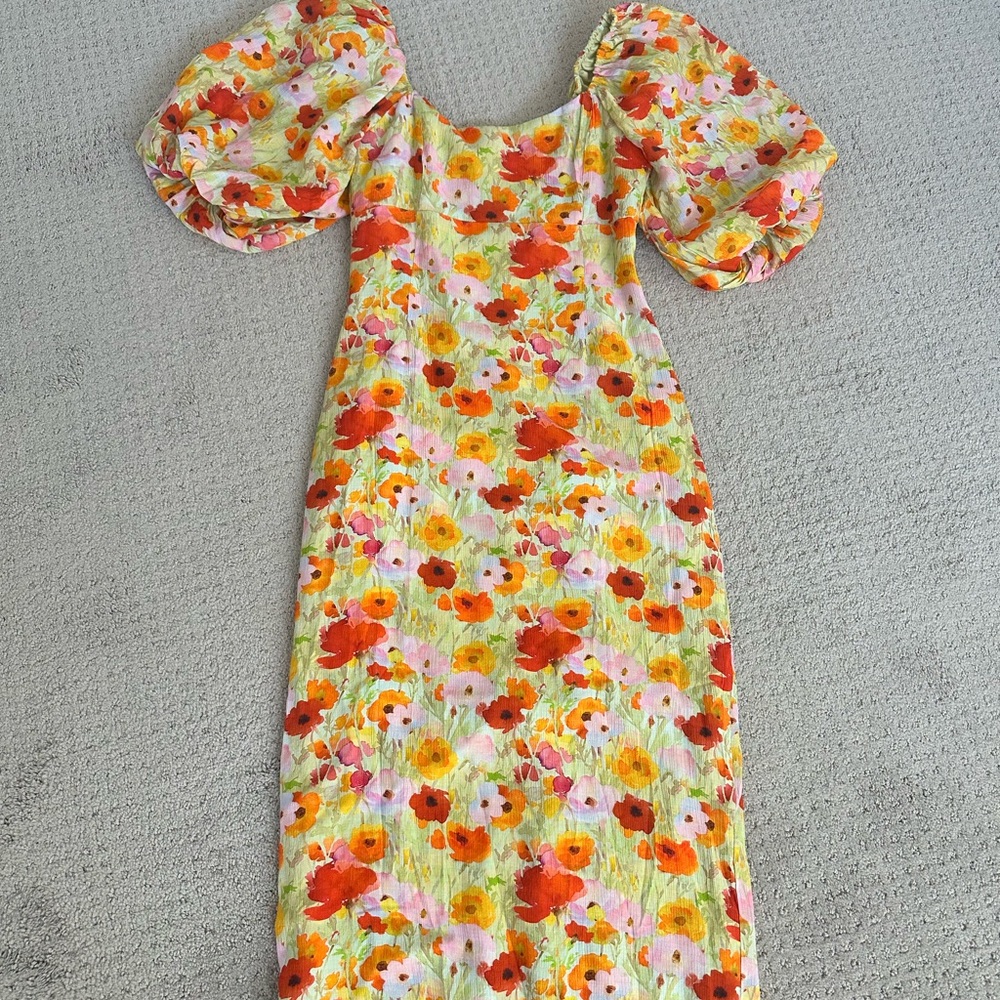 Vici Floral Midi Dress - Red, Orange, Yellow